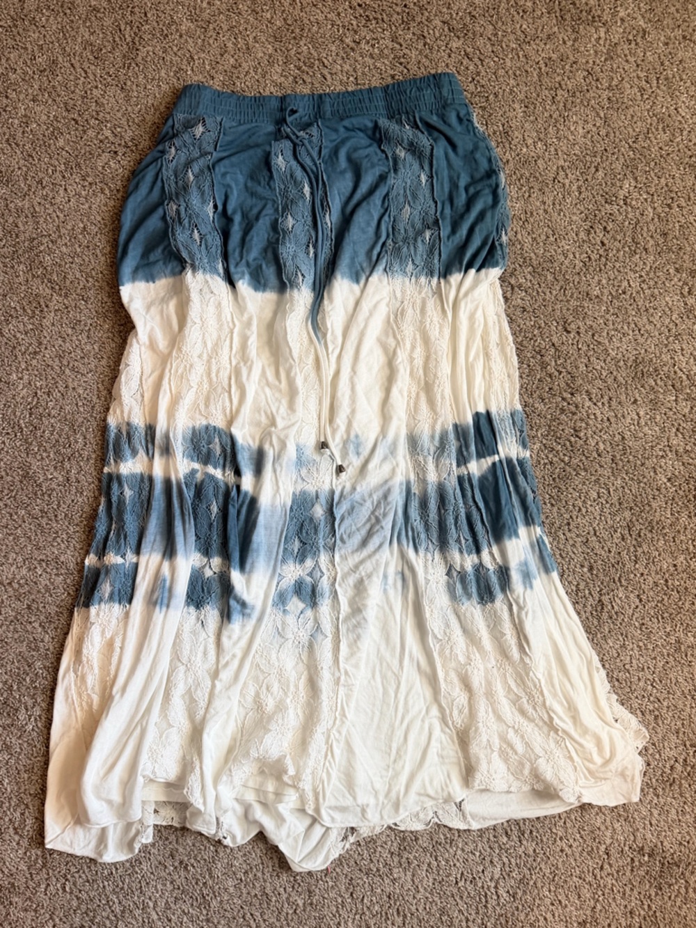Lapis Cotton Maxi Skirt - Tie Dye Teal Blue and Cream